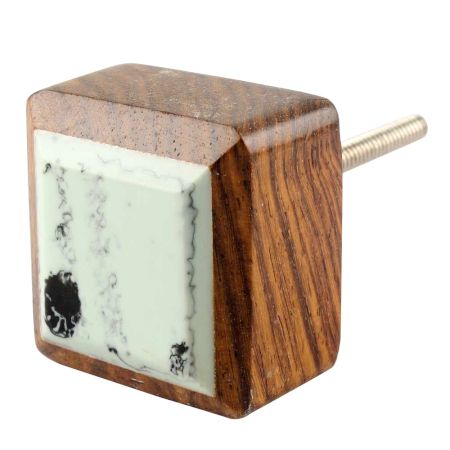 Sea Green Square Wooden And Resin Cabinet Knob